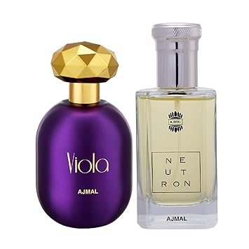 Ajmal Viola EDP Fruity Floral Perfume 75ml for Women and Neutron EDP Citrus Fruity Perfume 100ml for Men + 2 Parfum Testers FREE