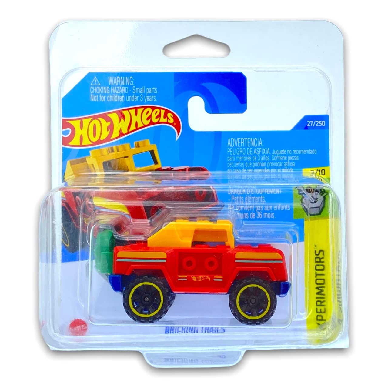 Hot Wheels Bricking Trails LEGO COMPATIBLE CAR (Red/Multi Colour) 2/10 Experimotors 2022-27/250 (Short Card) *** COMES IN A KLAS CAR KEEPER PROTECTIVE COLLECTORS CASE *** HCW86