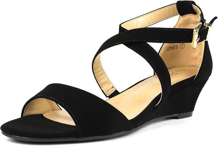 dream pairs women's ankle strap rhinestones low wedge sandals