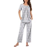 Bestbee Women's Pajama Sets 2 Piece Summer Sleepwear Lounge Outfits Short Sleeve Long Pants With Pockets Ladies Pjs