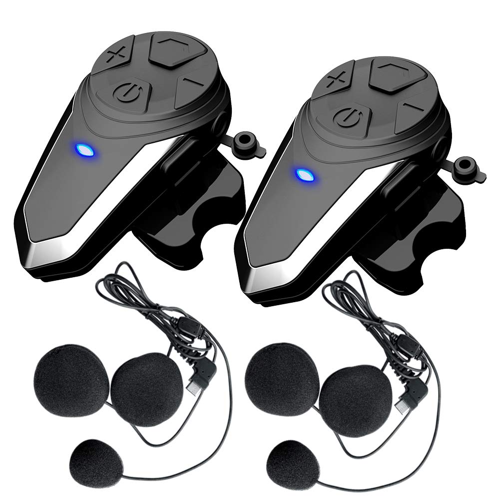 QSPORTPEAK 2 x BT-S3 Motorcycle Intercom Bluetooth Helmet Headset Communication Systems Kit, Support 2-3 People Connection 800M Waterproof Motorbike Interphone Suit for Riding/Skiing