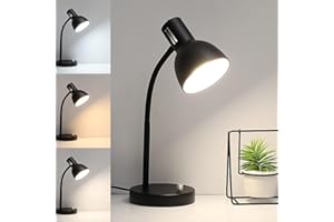chaotack Metal Small Black Desk Lamp,Adjustable Goose Neck Desk Lamps for Home Office Study Room Desks Bedroom Bedside Table Lamp with Free 7W LED Bulb,Eye-Caring Reading Lamps