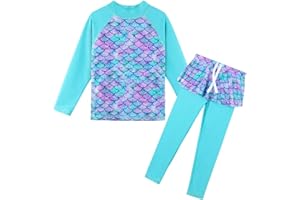 TFJH E Girls Long Sleeve Swimsuits Skirt 2-Pieces Rash Guard Set Sun Protection UV 50+
