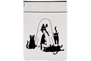 CSHVJ Cute Cat Ghost Book Sleeve Book Lovers Gifts Halloween Party Favors Book Accessories Book Cover Book Protector with Zipper and Front Pocket Book Bookish Gifts Cat Lover Gifts for Women Friend
