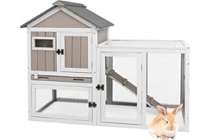 MAGAZOOPET 47''L Rabbit Hutch Outdoor Chicken Coop with Run, Wooden Indoor 2 Story Bunny House with Waterproof Roof, Pull Out Tray, Guinea Pig Rabbit Duck Cage for Small to Medium Animals and Pet Lover, Gray