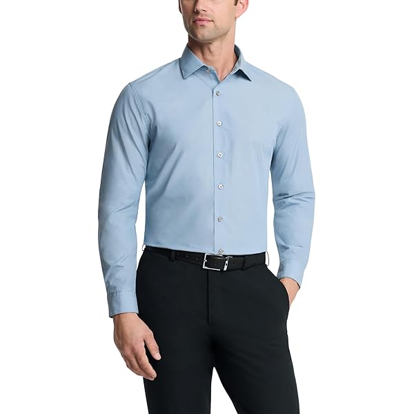 DKNY Men's Dress Shirt Slim Fit Stretch Check, Blue Ice, 16.5