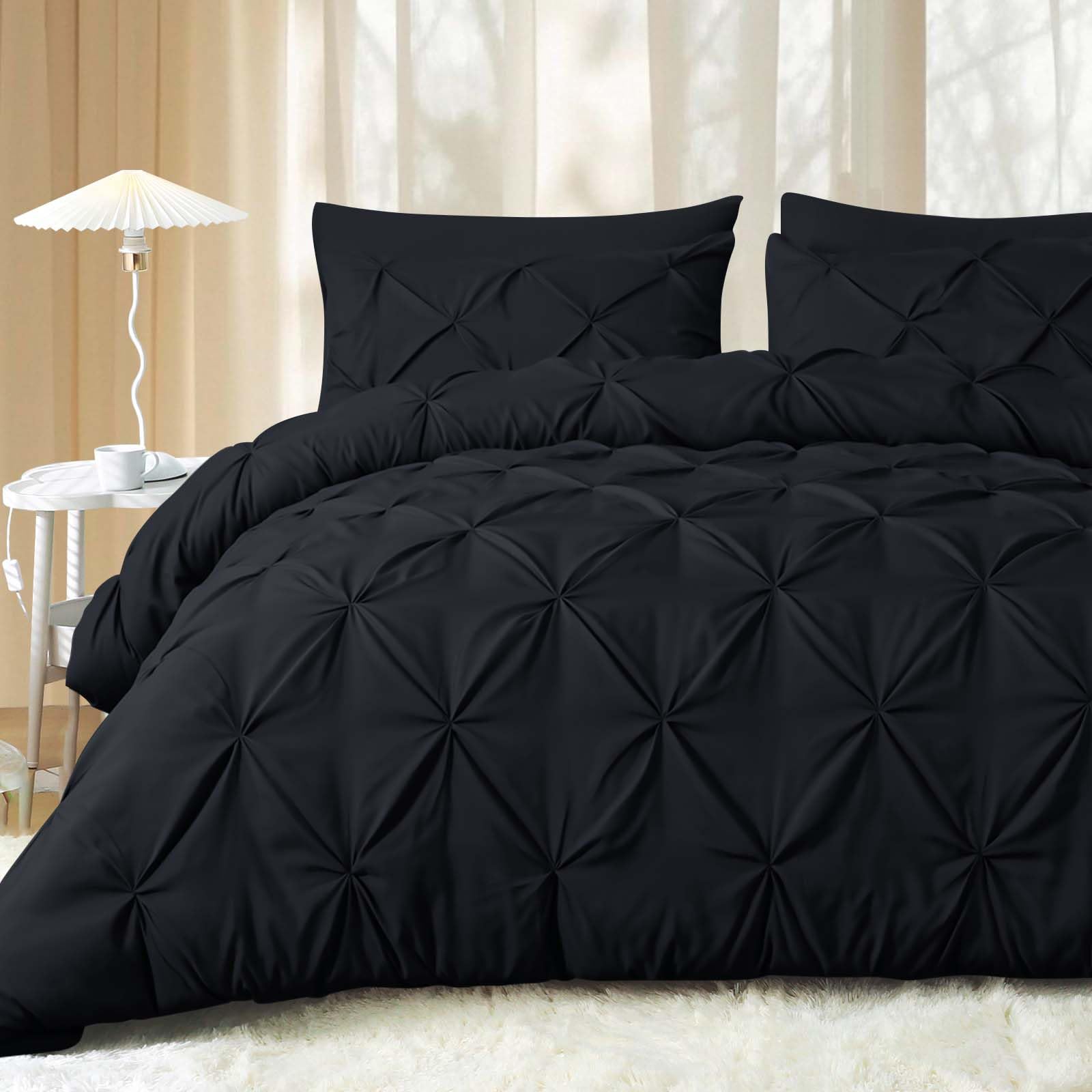 Photo 1 of JOLLYVOGUE Full Size Comforter Sets 7 Pieces - Bed in a Bag Full for All Season, Pintuck Bedding Comforter Sets with Comforter, Flat Sheet, Fitted Sheet and Pillowcases & Shams, Black
