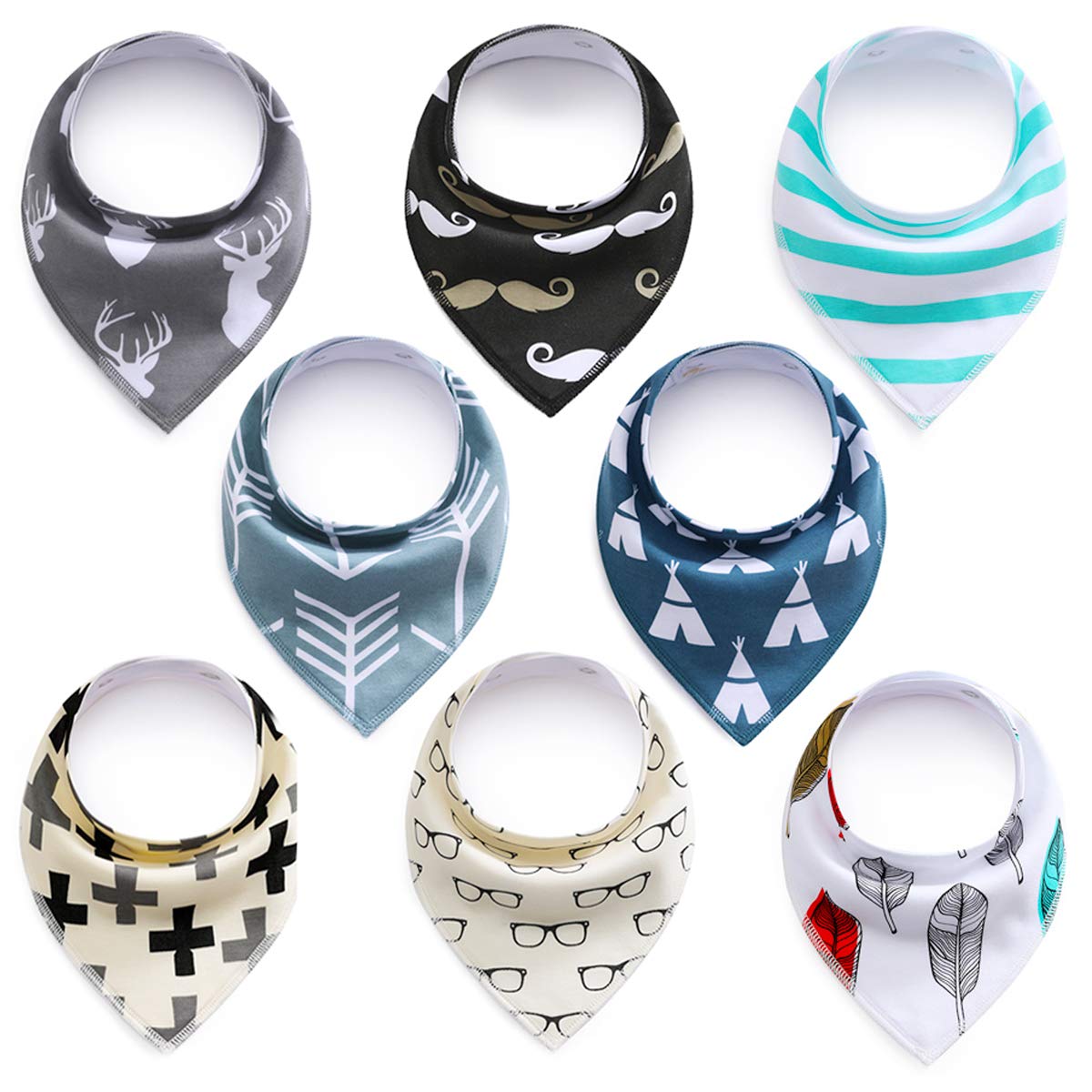 SONARIN Baby Bandana Drool Bibs Dribble Bibs for Boys,Drooling and Teething,Super Absorbent Organic Cotton Bandana Bibs,Pack of 8