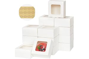 Zzrywuty 50 Packs 5x5x2.5in White Cookie Boxes, Bakery Boxes with Window, Mini Cake Boxes, Food Container Boxes for Cookies, Pastry, Pie, Strawberries, Donuts, Candy, Desserts, Small Cake