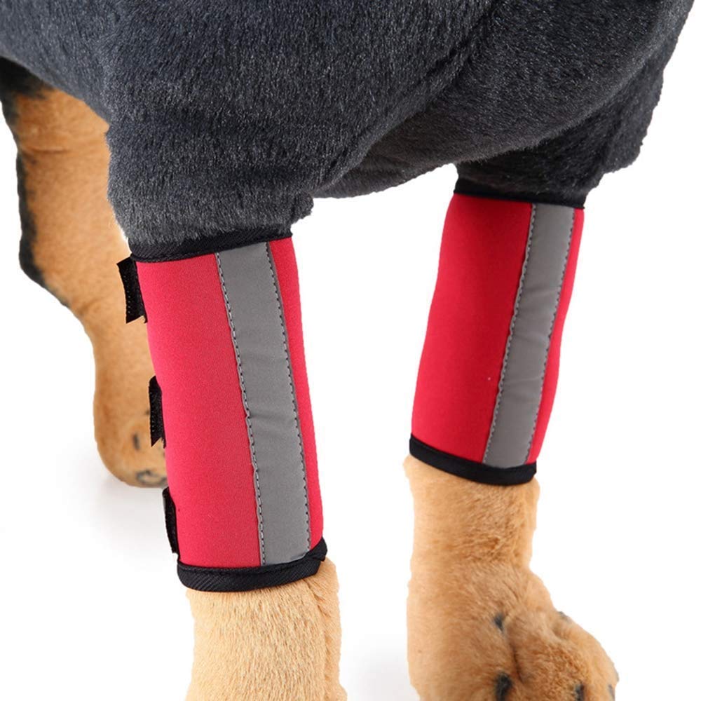 1 Pair Reflective Tape Elbow Protectors, Dog Front Leg Braces Pet Knee Pads Dog Elbow Protector Help with Injuries Sprains and Loss of Stability Caused by Arthritis(S, Red)