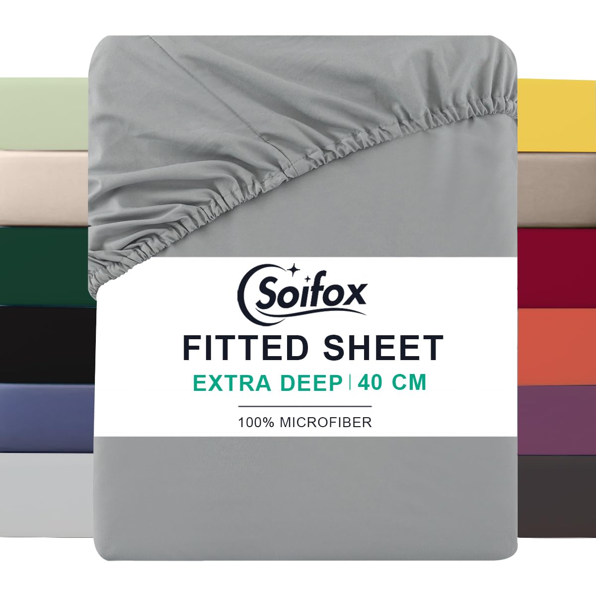 Soifox Super King Fitted Sheet Grey - Bed Sheets with Extra Deep Pocket 16 inch (40 cm), Soft Microfiber Bottom Sheet for Superking Bed, 180x200cm