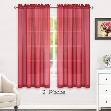 Sheer Curtains For Bedroom 63 Inches Long Burgundy Sheer Curtain