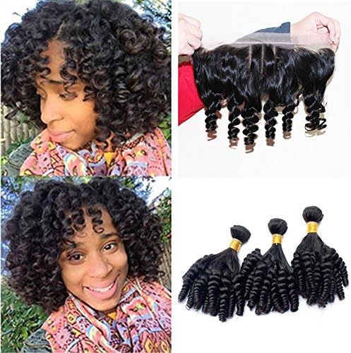 Ruma Hair Unprocessed Peruvian Funmi Hair With 13x4 Frontal Closure Bouncy Curls 4Pcs Lot Aunty Funmi Virgin Human Hair 3 Bundles With Three 3 Way Part Ear to Ear Full Lace Frontals (20 with 22 24 26)
