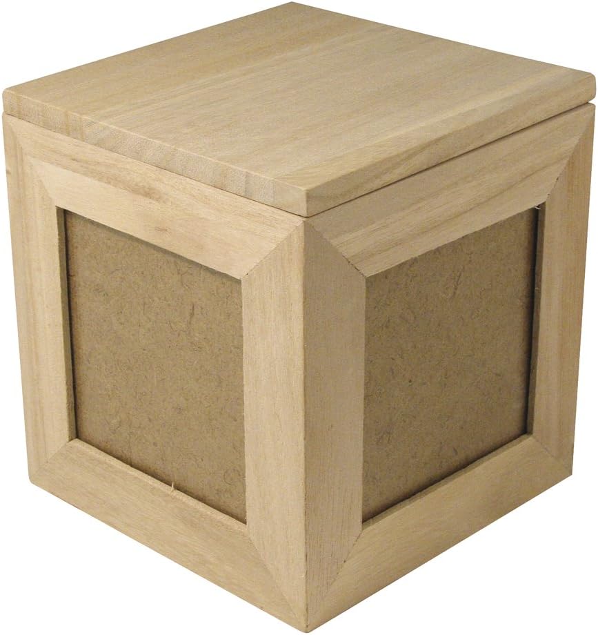 RAYHER Wooden Picture Frame Cube and Keepsake Box, 12 cm x 12 cm x 12