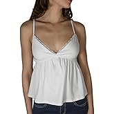 Women Spaghetti Strap Cami Sleeveless V Neck Solid Color Casual Going Out Top Loose Fit Y2k Tank Tops Streetwear