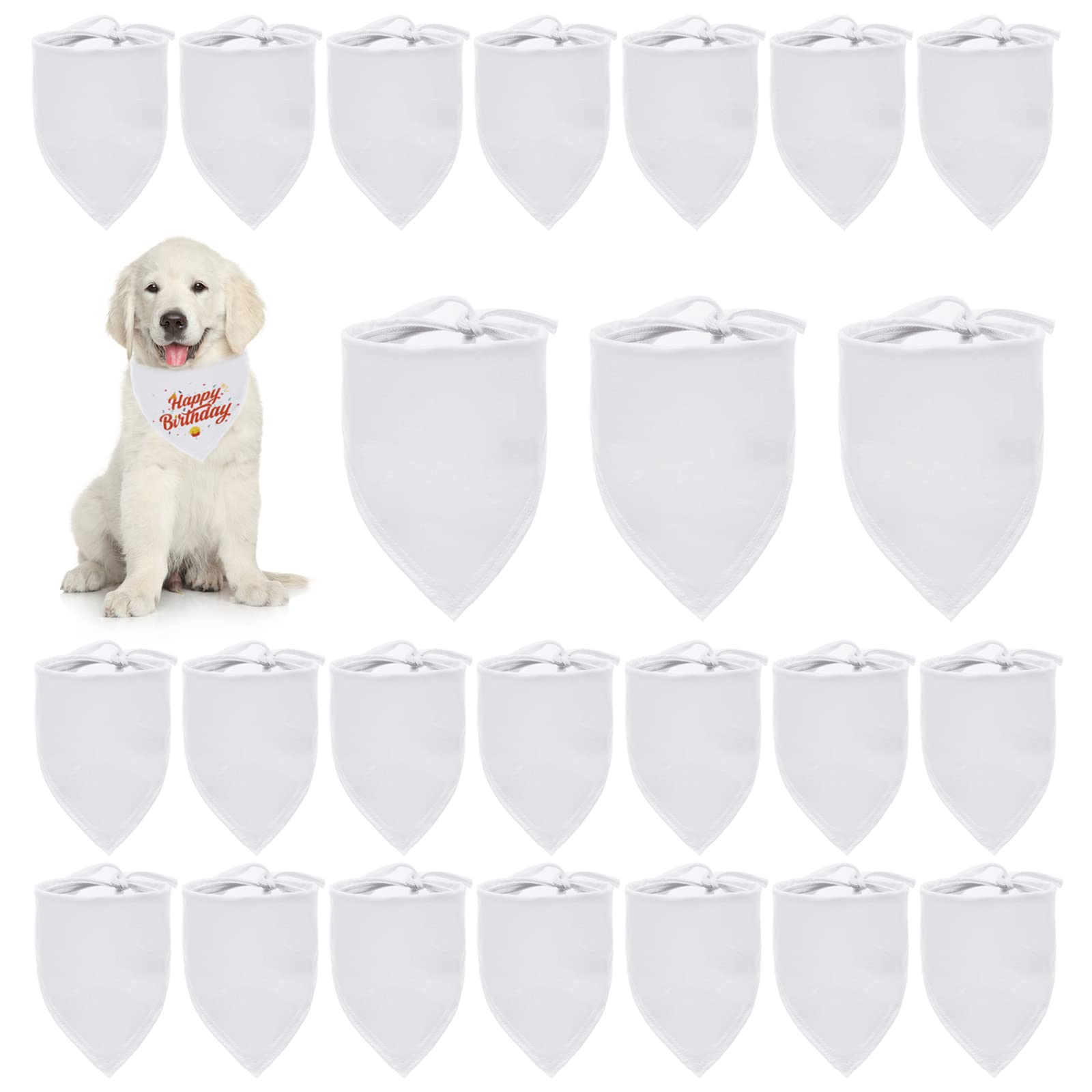 HACRAHO Blank Dog Bandanas, 24 PCS White Dog Triangle Bibs Scarf DIY Polyester Dog Bandana for Small Medium Large Dogs