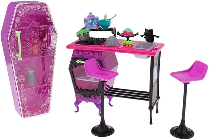 Amazon Sm Sunnimix 耐久性 1 6 人形 Kichen Funiture セット プレイセット Diy アクセサリー テーブル デスク 冷蔵庫 チェア モンスター ハイドール バーバービー人形用 きせかえ人形 ハウス おもちゃ