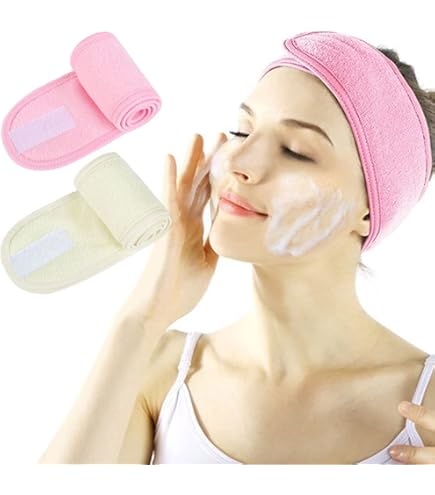 Lot De 4 Bandeaux Cosmétiques Réglables - Microfibre Douce - Pour Maquillage, Spa, Sport (Vert, Rose, Blanc, Jaune)
