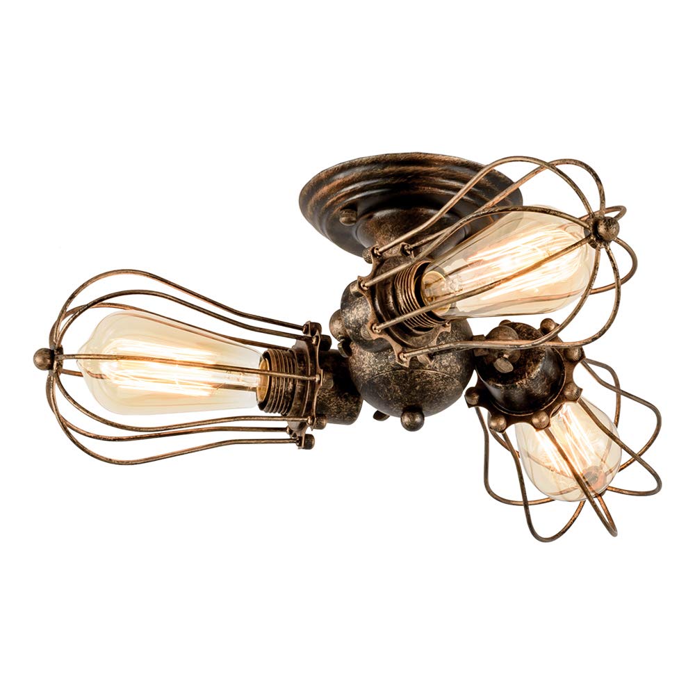 Vintage Adjustable Ceiling Light Cage Lamp Metal Base Semi Flush Mount Rustic Semi Flush Mount Metal Lights (Without Bulb) (with 3 Bulbs) (Bronze)