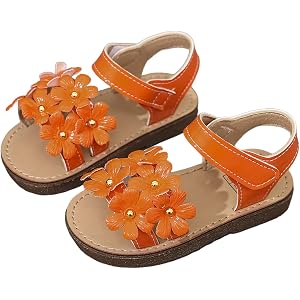 Flower Sandals for Girls Toddler Adjustable Strap Strap Open Toe Flat Dress Sandals Summer Shoes Girl Wedding Party Beach Lit