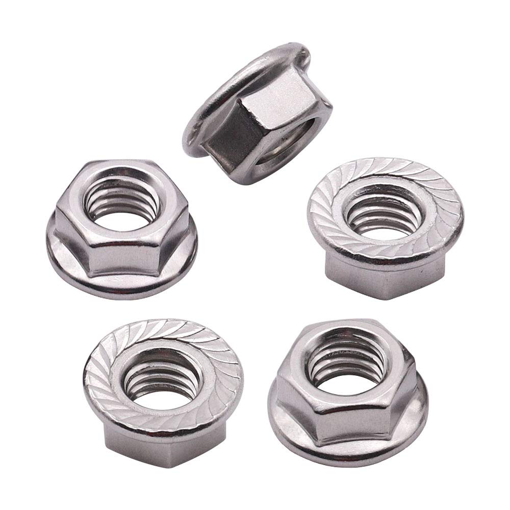 UNC 5/16-18 inch Serrated Flange Hex Lock Nuts （50 Pack), 304 18-8 Stainless Steel lock nut, Bright Finish Hex lock Nuts