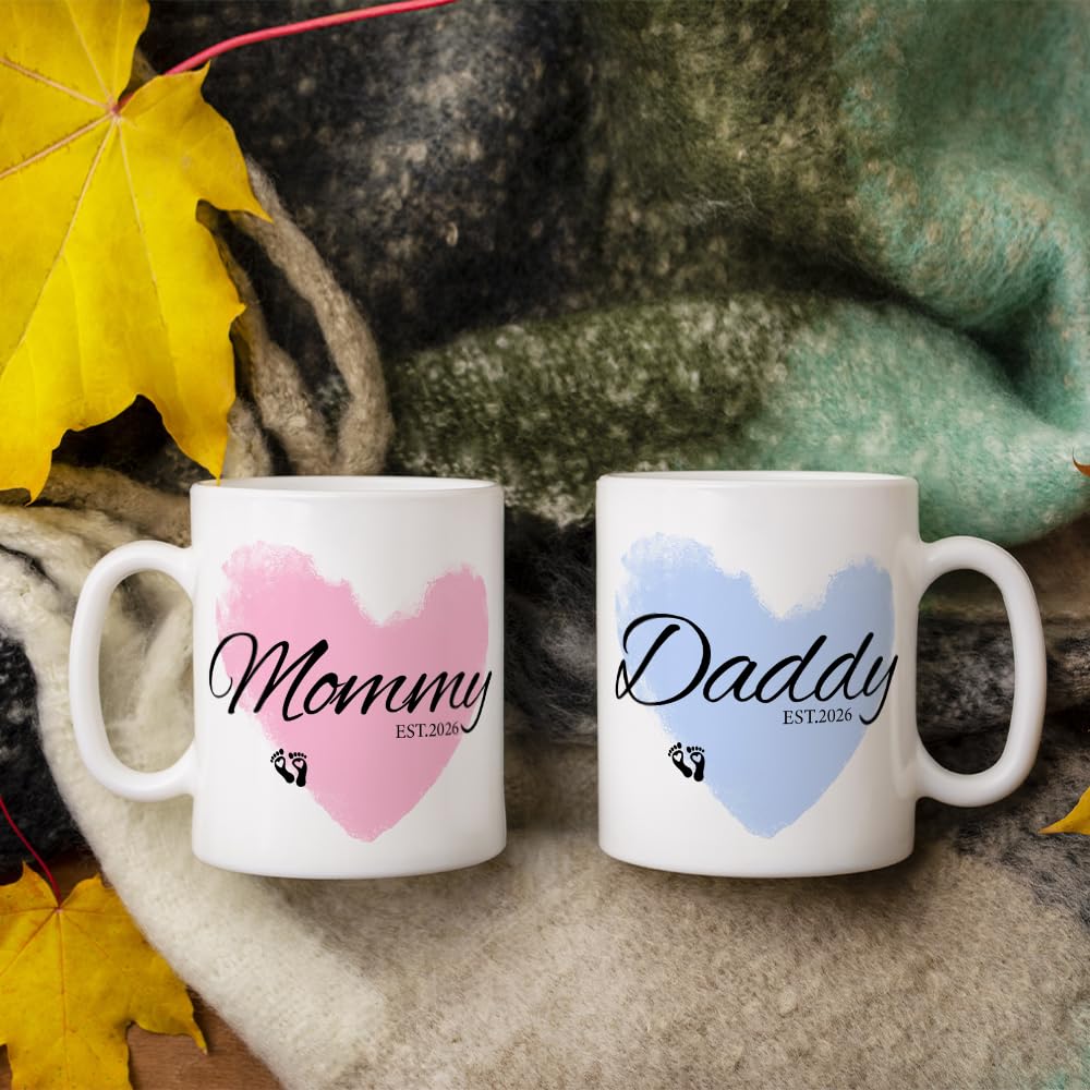 Daddy Mommy Est 2026 Mugs,New Parents Gifts First Time 2026, Pregnancy Announcement For Parents To Be, Baby Shower Gifts For Dad Mom Tea Cup 11 OZ