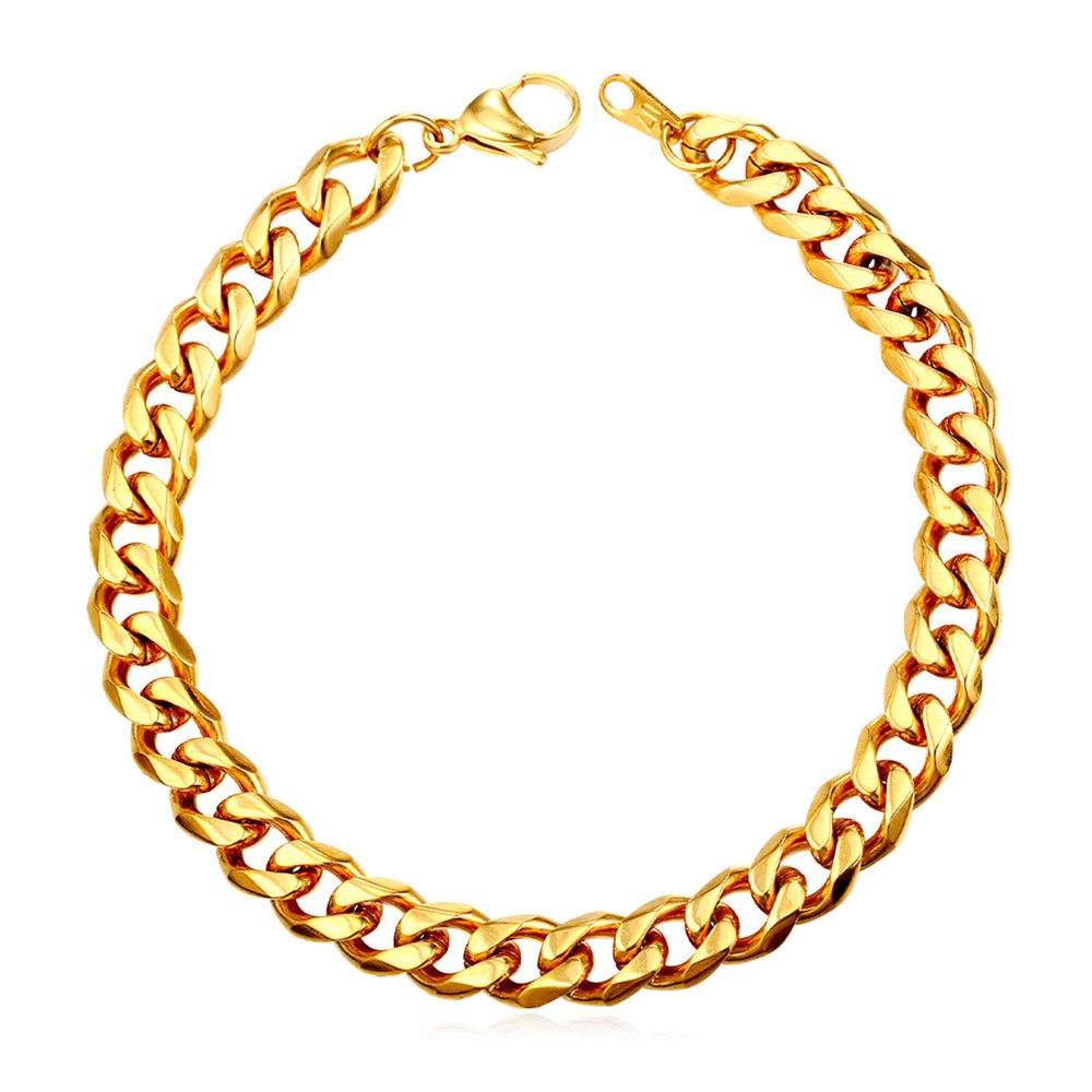 U7 Wristband Chain Mens Cuban Bracelet Gold Boys Bracelets Jewellery