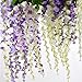Lannu 12 Pack 3.6 FT Long Artificial Wisteria Flowers Silk Hanging Vine Ratta Flowers String Bush for Home Wedding Party Decor, Cream