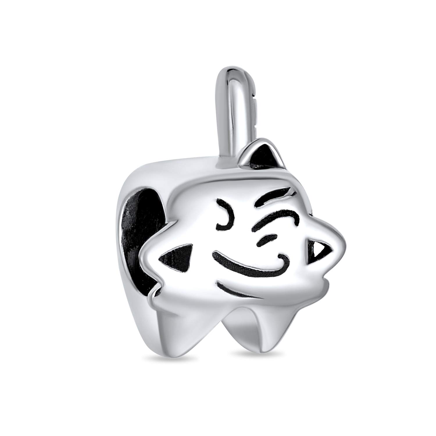 Bling Jewelry Whimsical Cartoon Winking Tooth Fairy Dentist Charm Bead For Women Teen Oxidized .925 Sterling Silver Fits European Bracelet