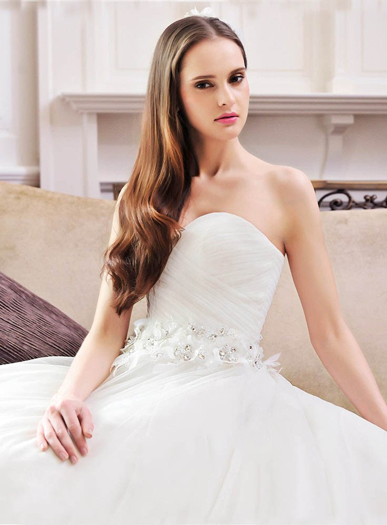 SISJULY Beaded Lace Appliques Ball Gown Wedding Dress for Bride US14 White