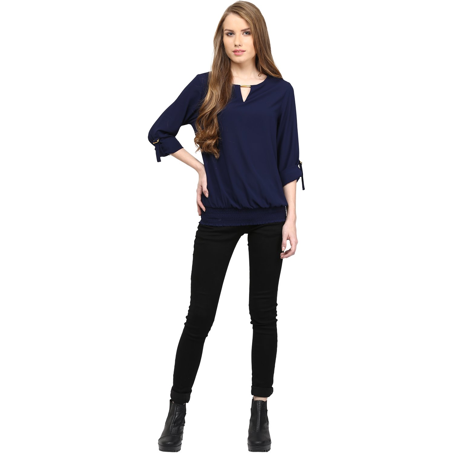 rare women navy blue crepe top (ep1066)