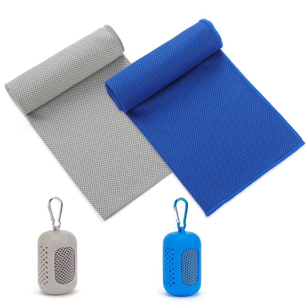 Feicuan 2 Pack Microfibre Towel for Gym Beach - 90 x 30 cm / 31.5 x 11.8 Inches Quick Drying Towels Compact with Silicone Storage Absorbent Holder Cooling Towel for Sports, Swimming, Camping, Hiking — image 1