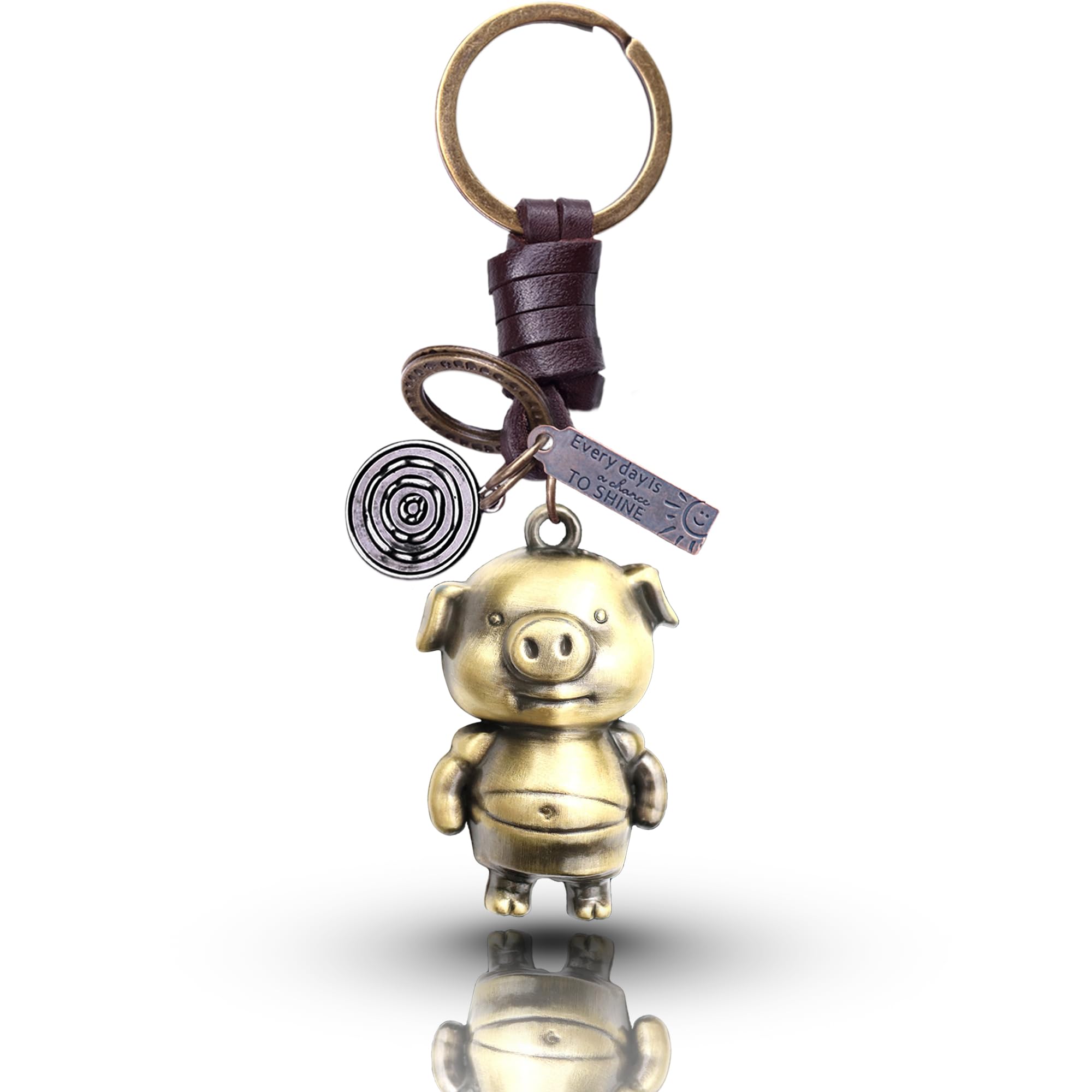 AuPra 3D Pig Keyring Gift for Women & Men | Handmade Leather Animal Key Ring | Vintage Charm for Home, Car & Door Keys | Funny Piggy Keychain Present for Her & Him