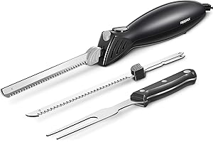 Reemix Electric Knife, Z3042 Electric Knife Set for Carving Meats, Poultry, Bread, Crafting Foam & More, 2 Blades for Meats & Bread, Fork Included (Black)