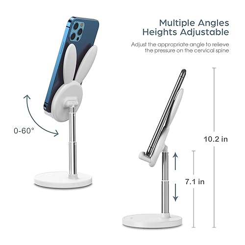 OATSBASF Cute Cell Phone Stand, Adjustable Bunny Phone Stand for Desk,  Thick Case Friendly Holder Compatible w
