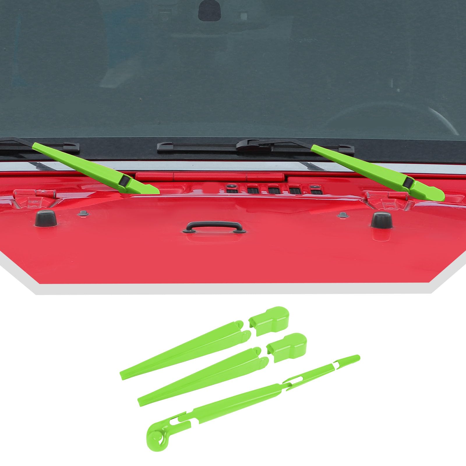 Photo 1 of JeCar Windshield Wiper Blades Trim Decoration Cover for Jeep Wrangler JK JKU 2007-2017 Front & Rear Window Wiper Arm Blade Kit Accessories (Green)