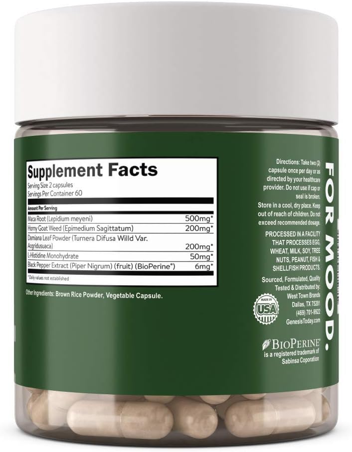 Genesis Today Natural Libido Supplement for Men & Women, Herbal Supplement for Sexual Well-Being, 60 Vegetarian Capsules: Health & Personal Care