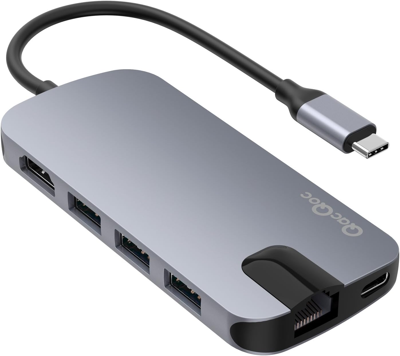 USB C Hub, USB-C to HDMI & RJ45 Gigabit Ethernet Adapter, USB-C Power Delivery, SD/TF Card Reader, 3 USB 3.0 Ports, Aluminum Type C Hub Adapter for MacBook Pro and More USB-C Devices (Grey)