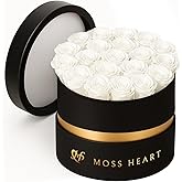 Moss Heart 20 Petite Preserved Roses in Round Box, Forever Roses, Long-Lasting 1+ Year, No Watering, Home Décor Centerpiece, Gift for Her, Birthday or Anniversary