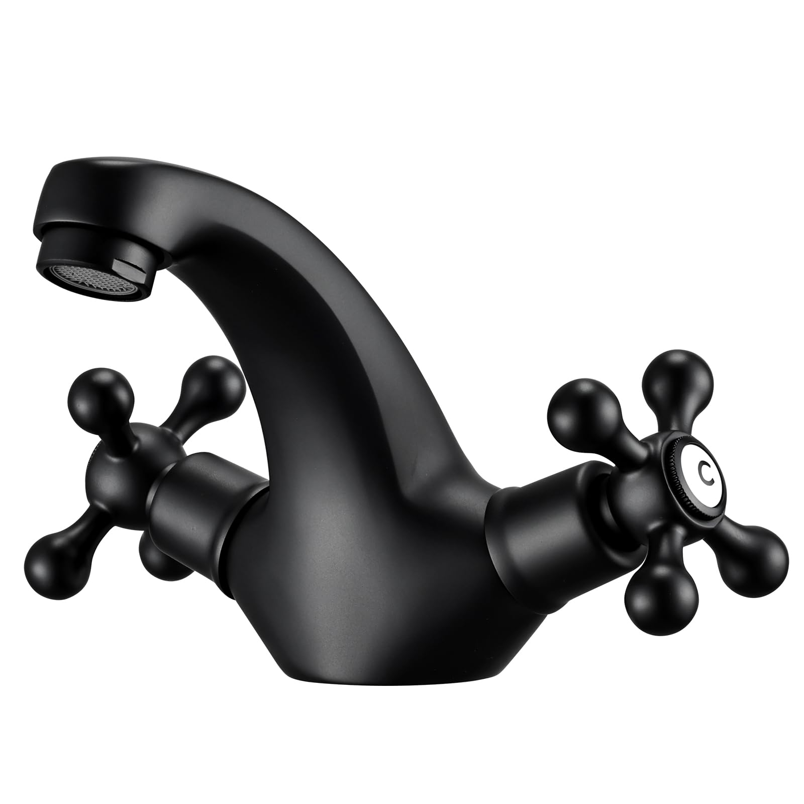 Peppermint Basin Mixer Tap Victorian Black Bathroom Taps with Dual Cross Lever, Traditional Bathroom Sink Taps Vintage Swan Neck Basin Taps, Matte Black