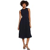 Donna Morgan Womens Sleeveless Stretch Light Bubble Crepe Pleated Skirt Midi Dress