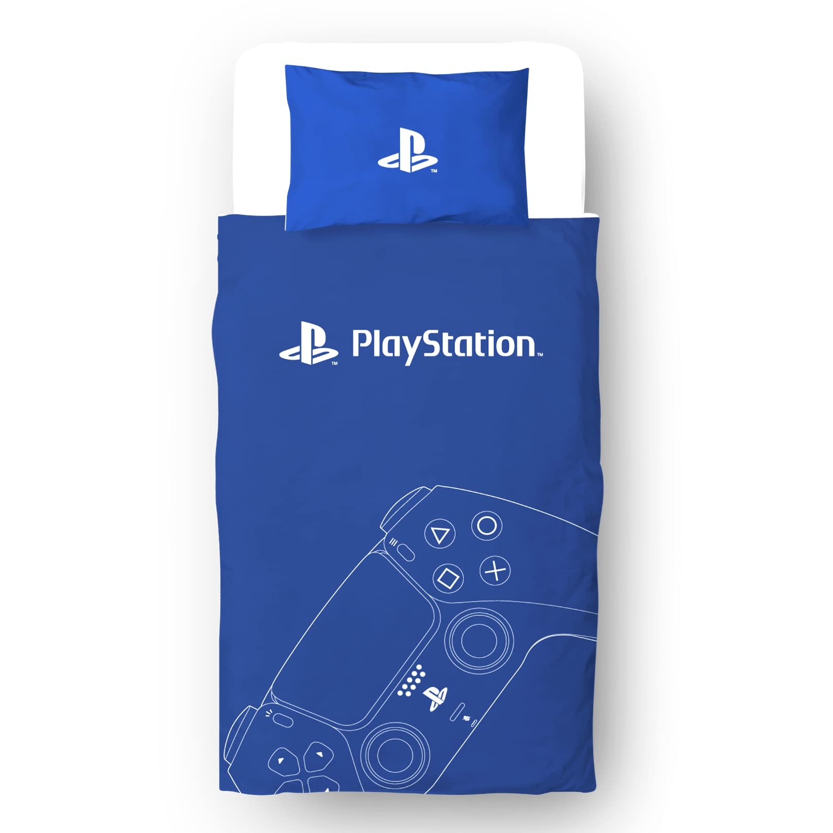 PlayStation Official Single Duvet Cover Set | Hand Control Gaming Design Reversible 2 Sided Bedding Including Matching Pillow Case | Character World Brands Single Bed Set | Polycotton, Blue