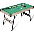 REAHOISY 4.5ft Folding Pool Game Table, Portable Pool Billiard Table for Kids Adults with 2 Cue Sticks, 16 Balls, Triangle, Chalk, Indoor Billiards Table Set for Family Game Room
