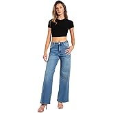 Lilac Sunset High-Rise Wide Leg Jeans for Women Juniors, Relaxed Fit Stretch Denim