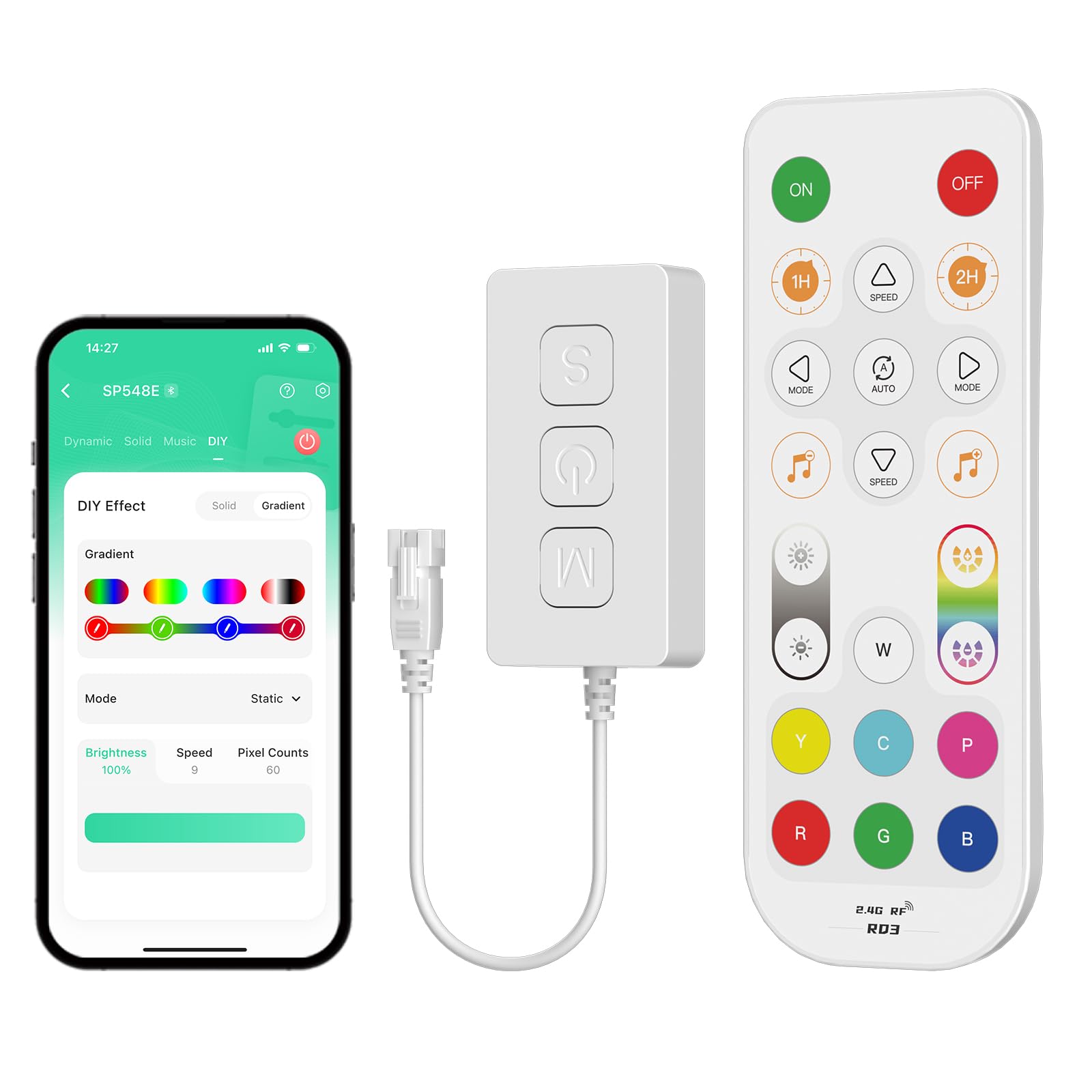 PAUTIX WiFi/Bluetooth Music LED Controller SP548E Work for Alexa,for WS2811 WS2812 Addressable Dream Colour LED Strip Pixels Light DC5V-24V APP/RF Remote Control(NOT for RGB LED Strip without IC)