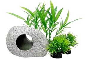SMOOTHEDO-PETS Aquarium Plants Fish Tank Decorations 4inch/4pcs Set Plastic Artificial Plant Goldfish Waterscape Fish Hides for Small Fish Tank/Bowl (Stone Set)