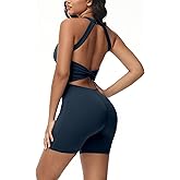 Wenlia Women's One Piece Jumpsuits Shorts Sleeveless Sexy Backless Square Neck Yoga Athletic Back Twist Workout Romper