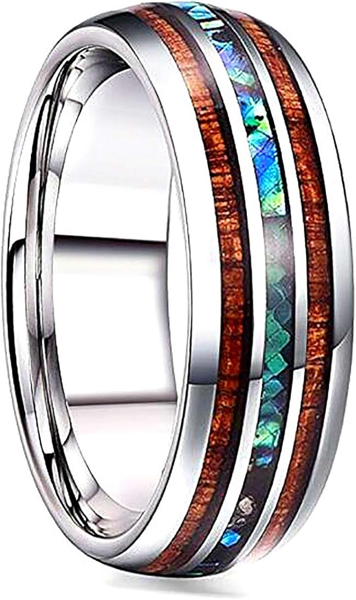 NACOLA Wood Abalone Shell Inlay Titanium Wedding Ring for Men Women 8