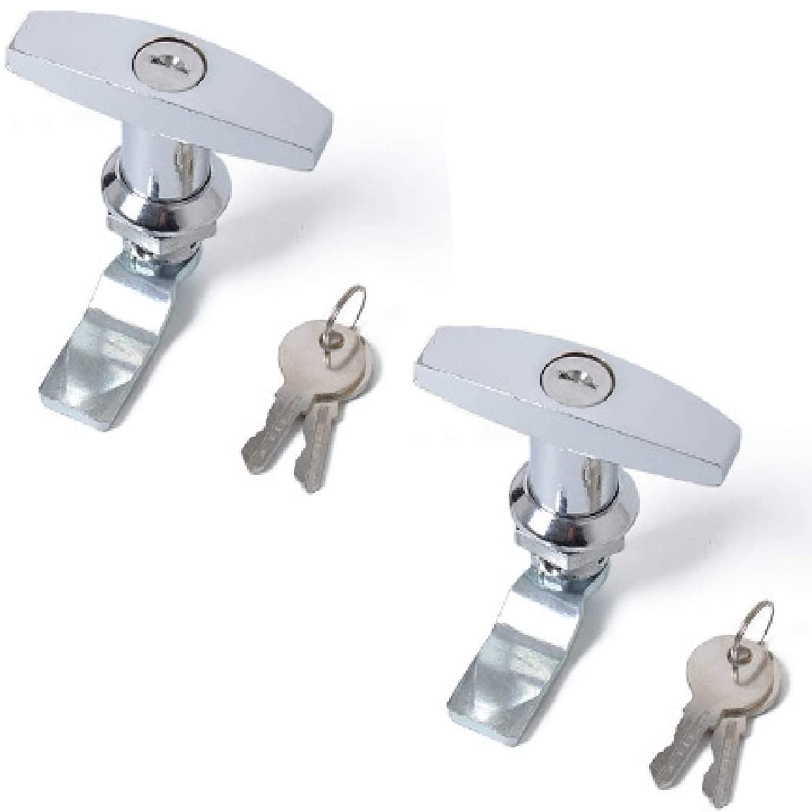 Boxonly 2 Pcs T Handle Door Lock RV Trailer Door Cam Lock Zinc Alloy Bright Chrome Garage Door Lock Latch Cabinet Toolbox Handle Lock