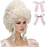 Aicos Ladies 18th Century White Blonde Curly Costume Colonial Wig Updo Halloween Cosplay Wigs Adult Women, Victorian Dress Costume Wig